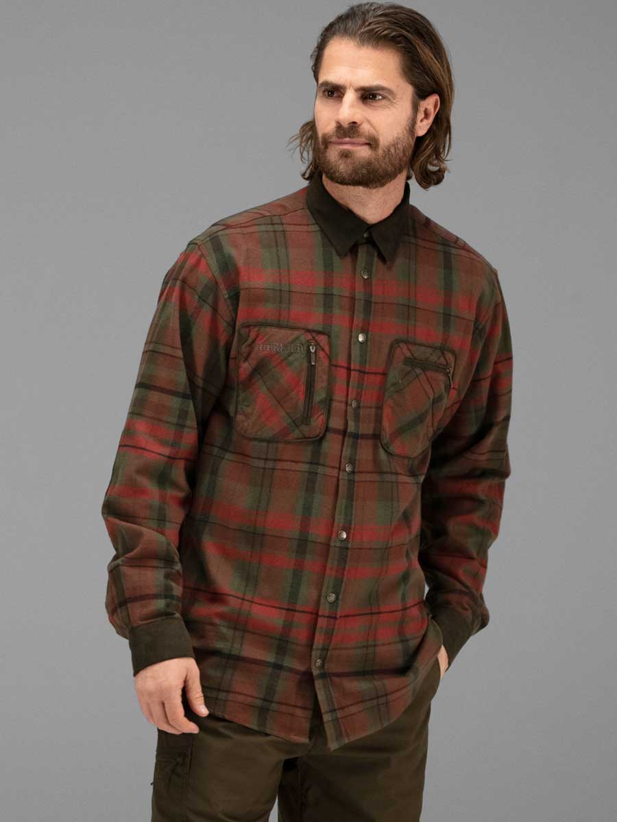 HARKILA Pajala Shirt - Mens Brushed Cotton - Red Autumn Check - Image 3