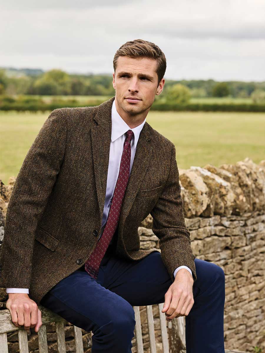 HARRIS TWEED Dumfries Tailored Fit Jacket - Mens - Brown Herringbone - Image 3