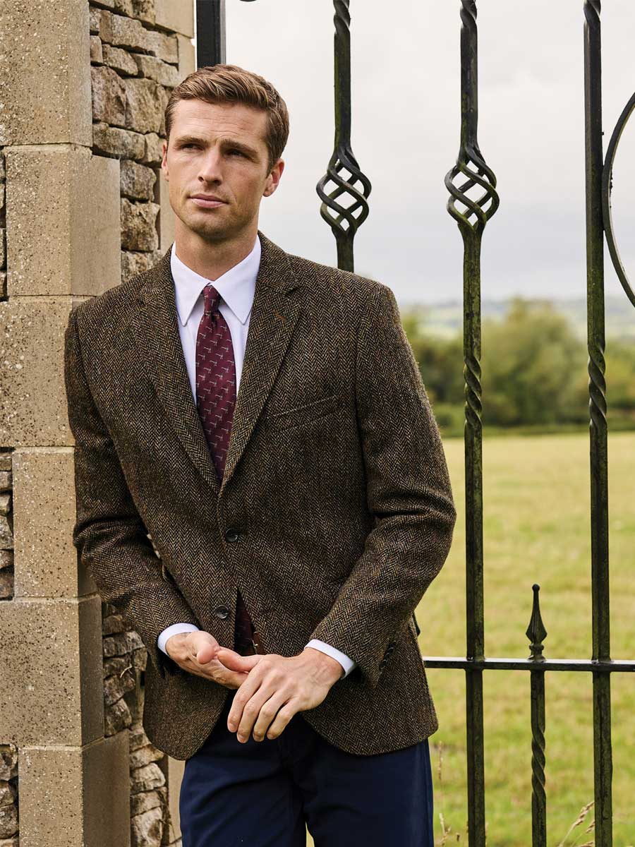 HARRIS TWEED Dumfries Tailored Fit Jacket - Mens - Brown Herringbone - Image 7