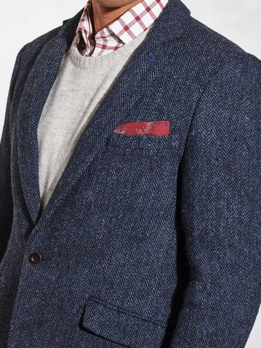 HARRIS TWEED Stranrear Jacket - Mens - Navy Herringbone - Image 4