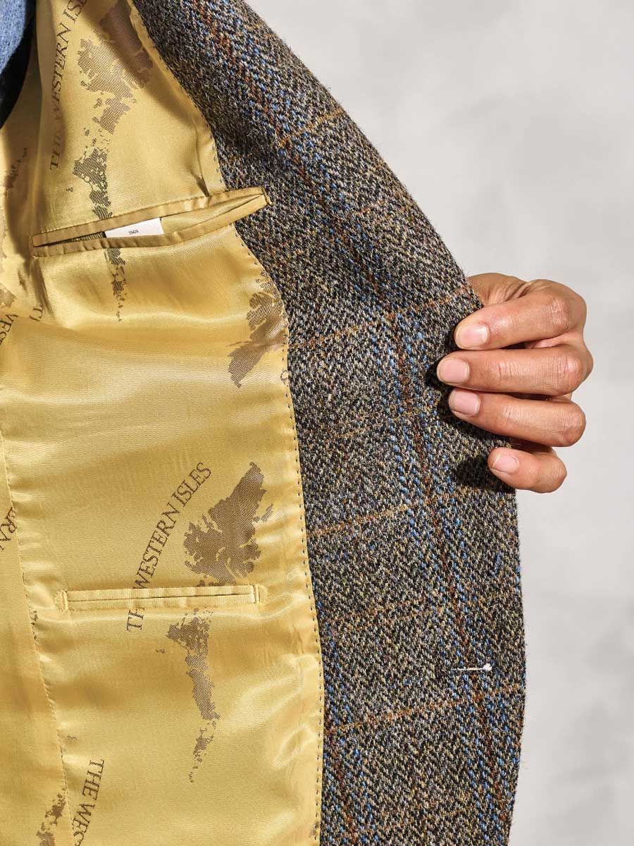 HARRIS TWEED Sumburgh Tailored Fit Jacket - Mens - Green & Blue Herringbone Check - Image 2