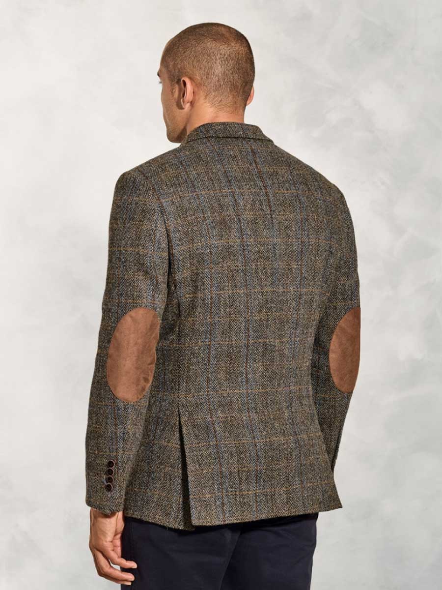 HARRIS TWEED Sumburgh Tailored Fit Jacket - Mens - Green & Blue Herringbone Check - Image 3