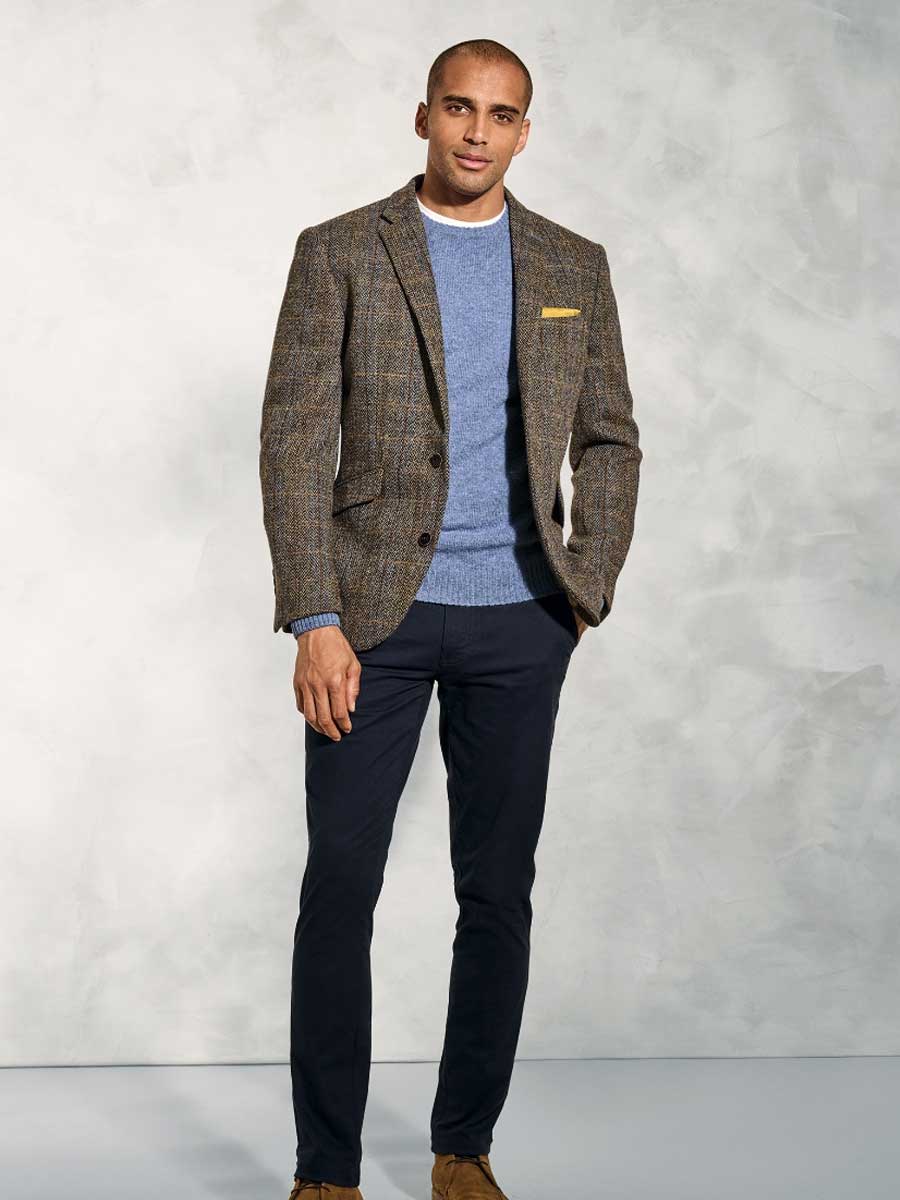 HARRIS TWEED Sumburgh Tailored Fit Jacket - Mens - Green & Blue Herringbone Check - Image 4