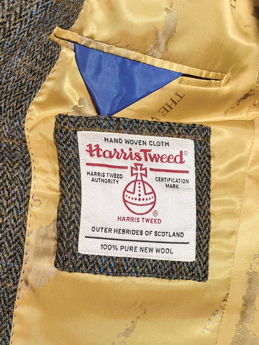HARRIS TWEED Sumburgh Tailored Fit Jacket - Mens - Green & Blue Herringbone Check - Image 6