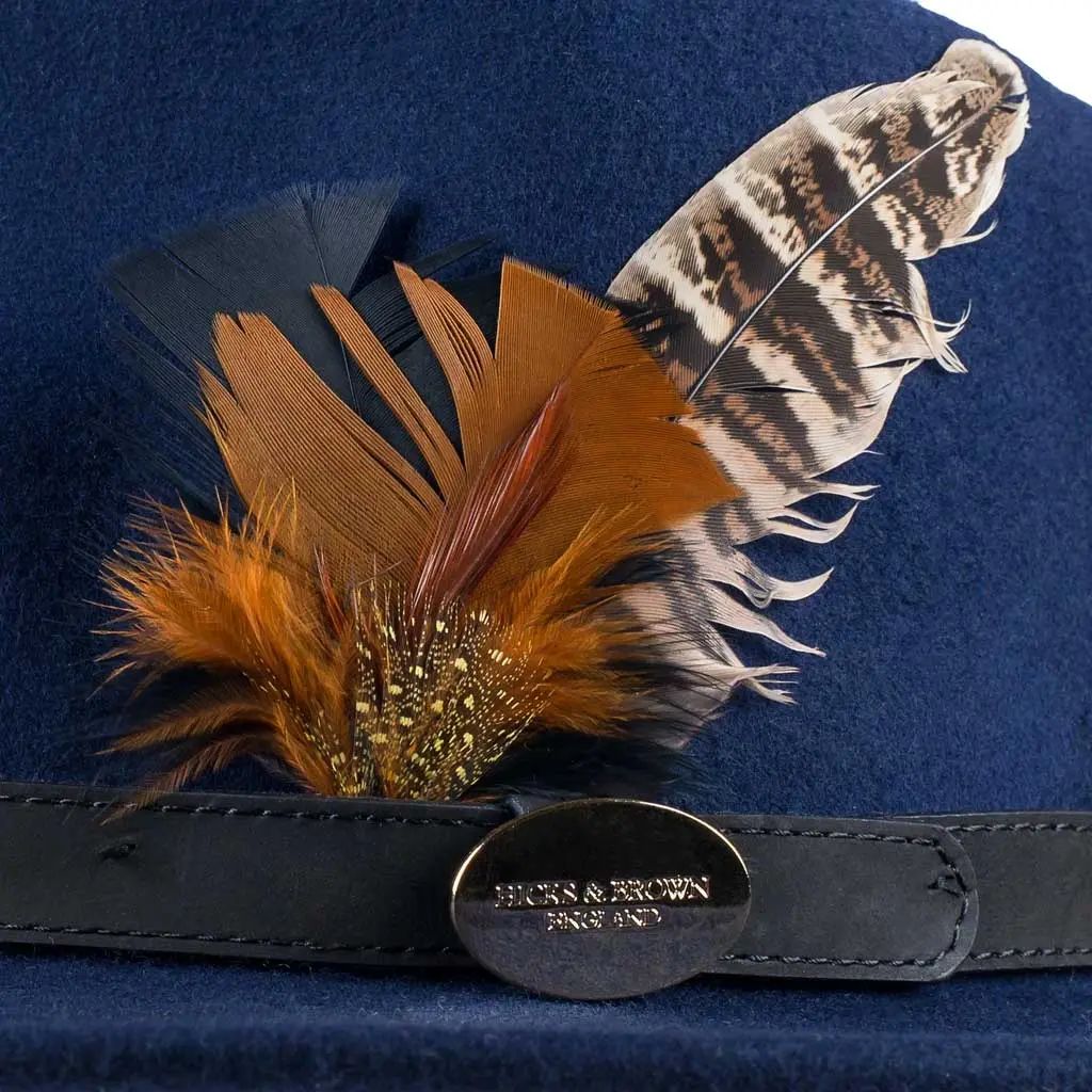 HICKS & BROWN Hat - Ladies Suffolk Hen Feather Fedora - Navy - Image 2