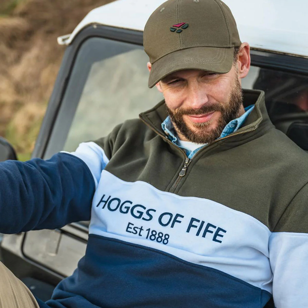 HOGGS OF FIFE Dumfries 1888 1/4 Zip Sweatshirt - Men's - Forest, Navy & White - Image 2