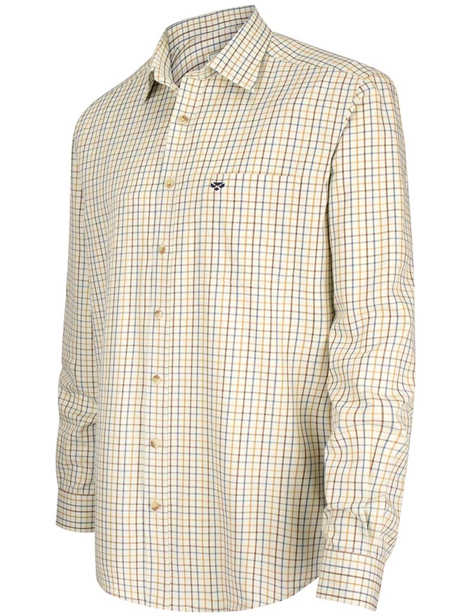 HOGGS OF FIFE Inverness Cotton Tattersall Shirt - Mens - Brown/Gold/Navy Check