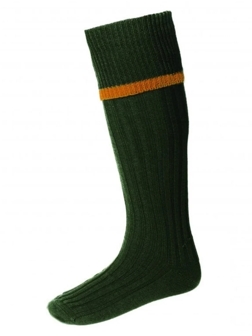 HOUSE OF CHEVIOT Estate Shooting Socks - Mens - Spruce & Ochre