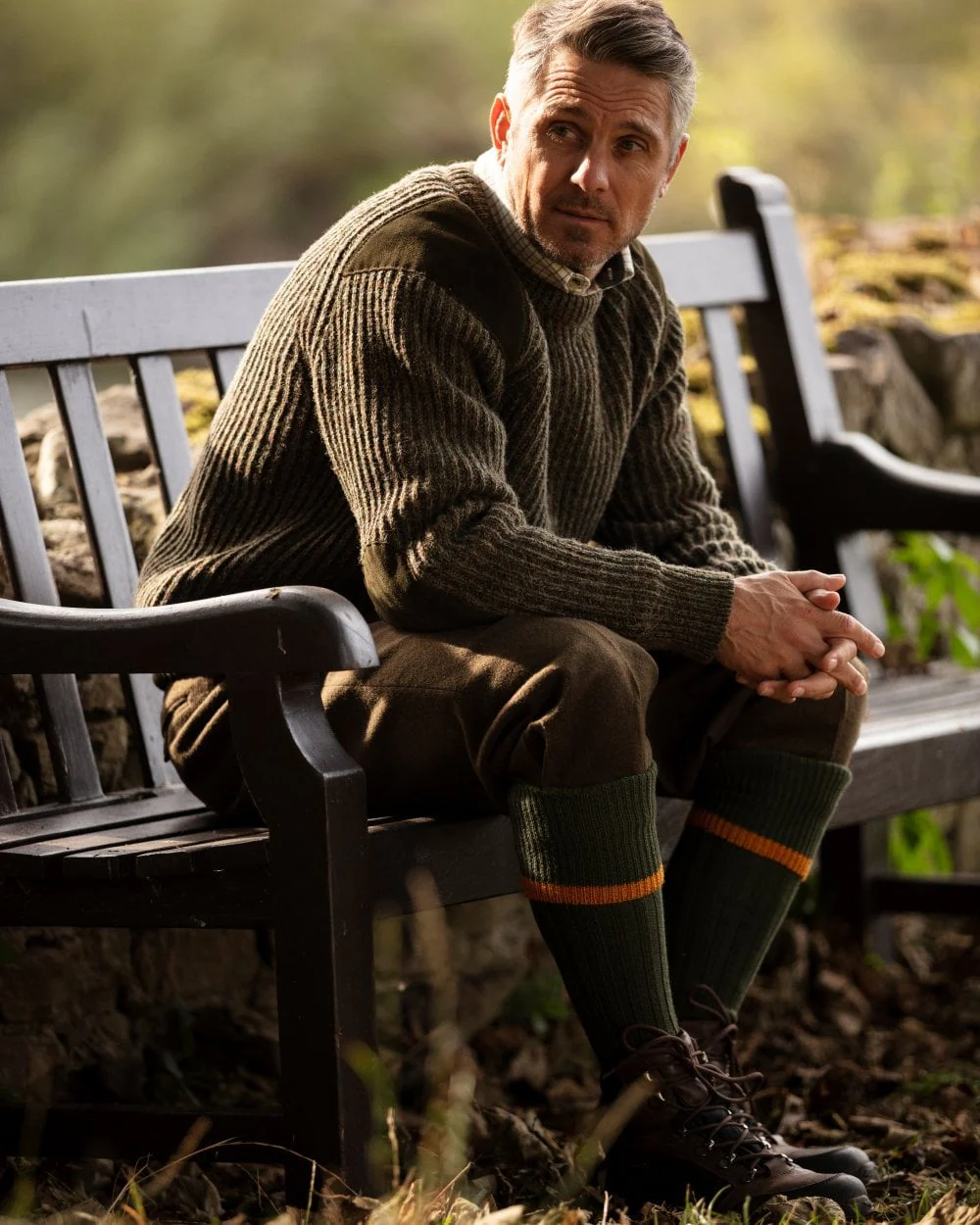 HOUSE OF CHEVIOT Estate Shooting Socks - Mens - Spruce & Ochre - Image 2