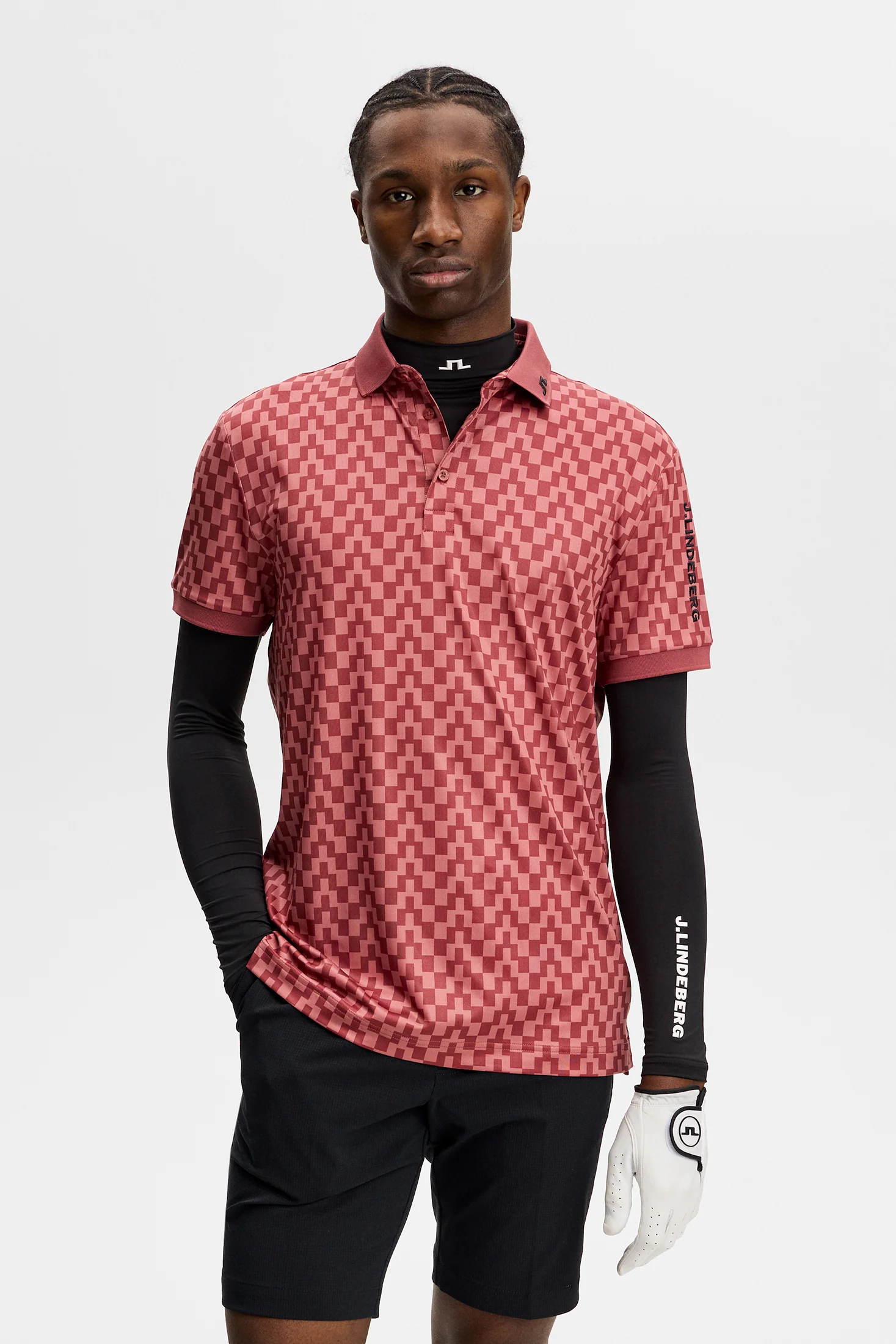 J.LINDEBERG Tour Tech Print Golf Polo Shirt – Men’s – Bridge Stack Apple Butter