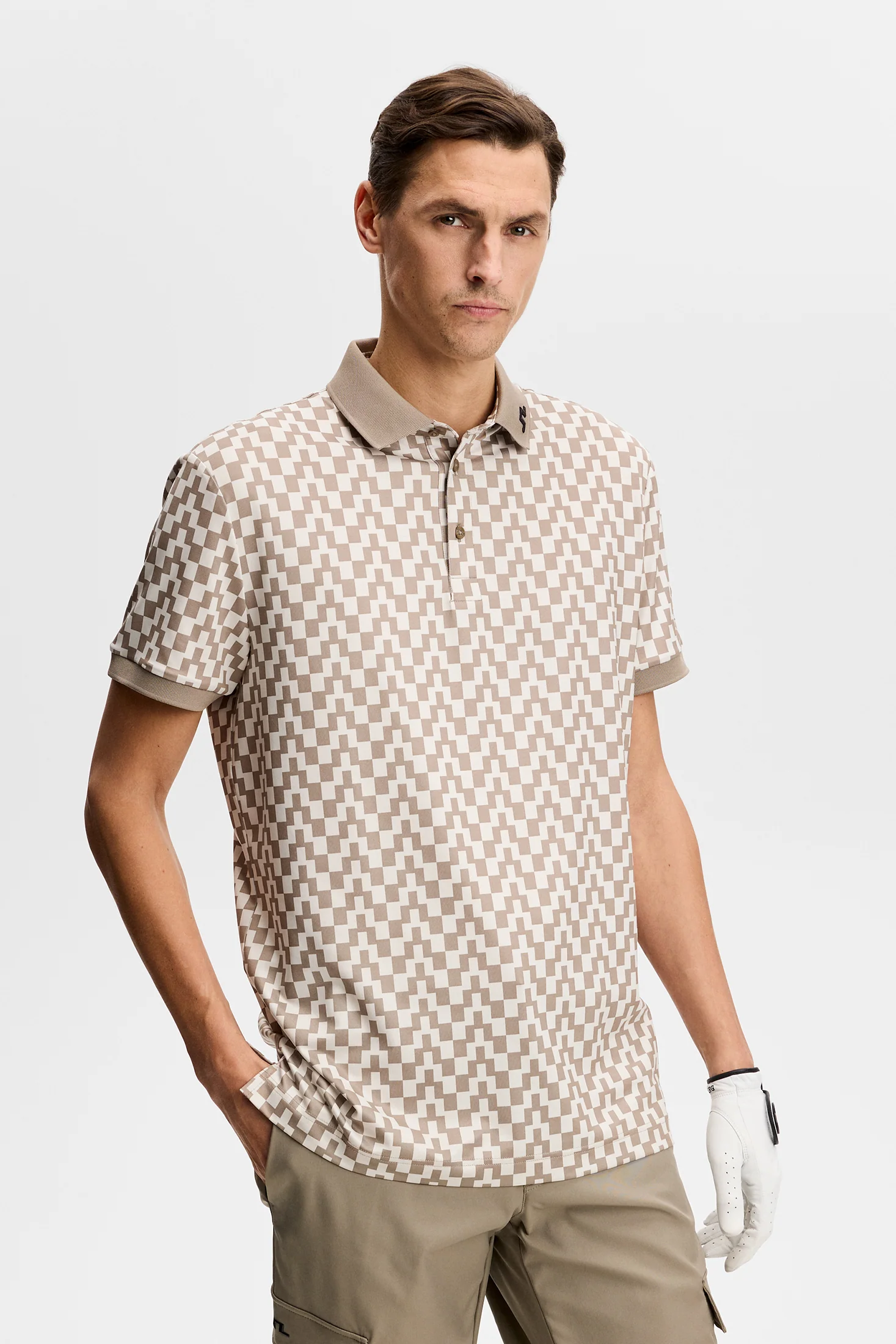 J.LINDEBERG Tour Tech Print Golf Polo Shirt – Men’s – Bridge Stack Brindle