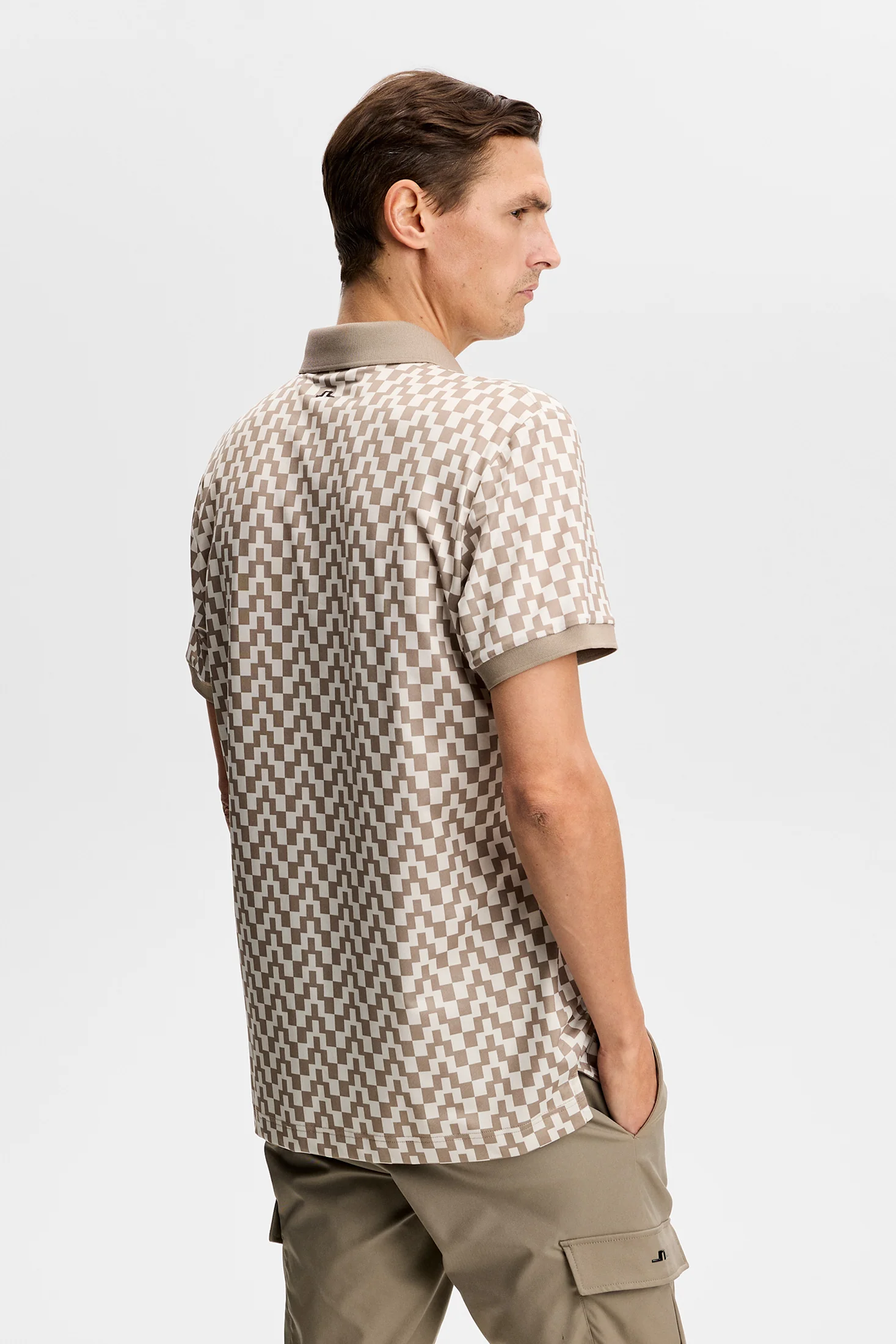 J.LINDEBERG Tour Tech Print Golf Polo Shirt – Men’s – Bridge Stack Brindle - Image 3