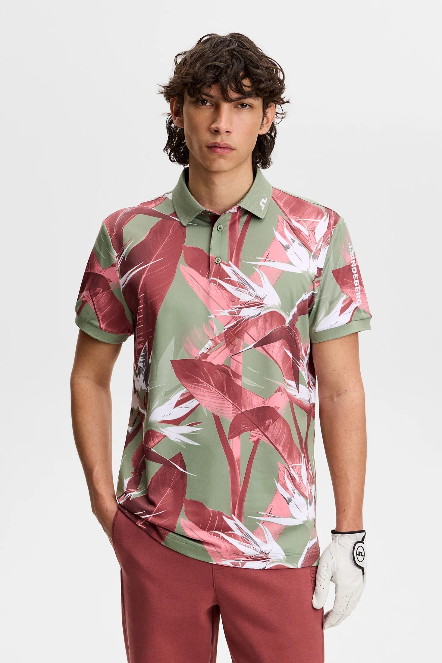 J.LINDEBERG Tour Tech Print Golf Polo Shirt – Men’s – Paradise Hedge Green