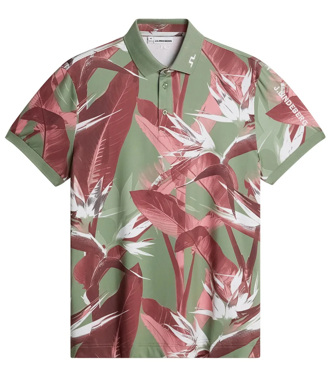 J.LINDEBERG Tour Tech Print Golf Polo Shirt – Men’s – Paradise Hedge Green - Image 5