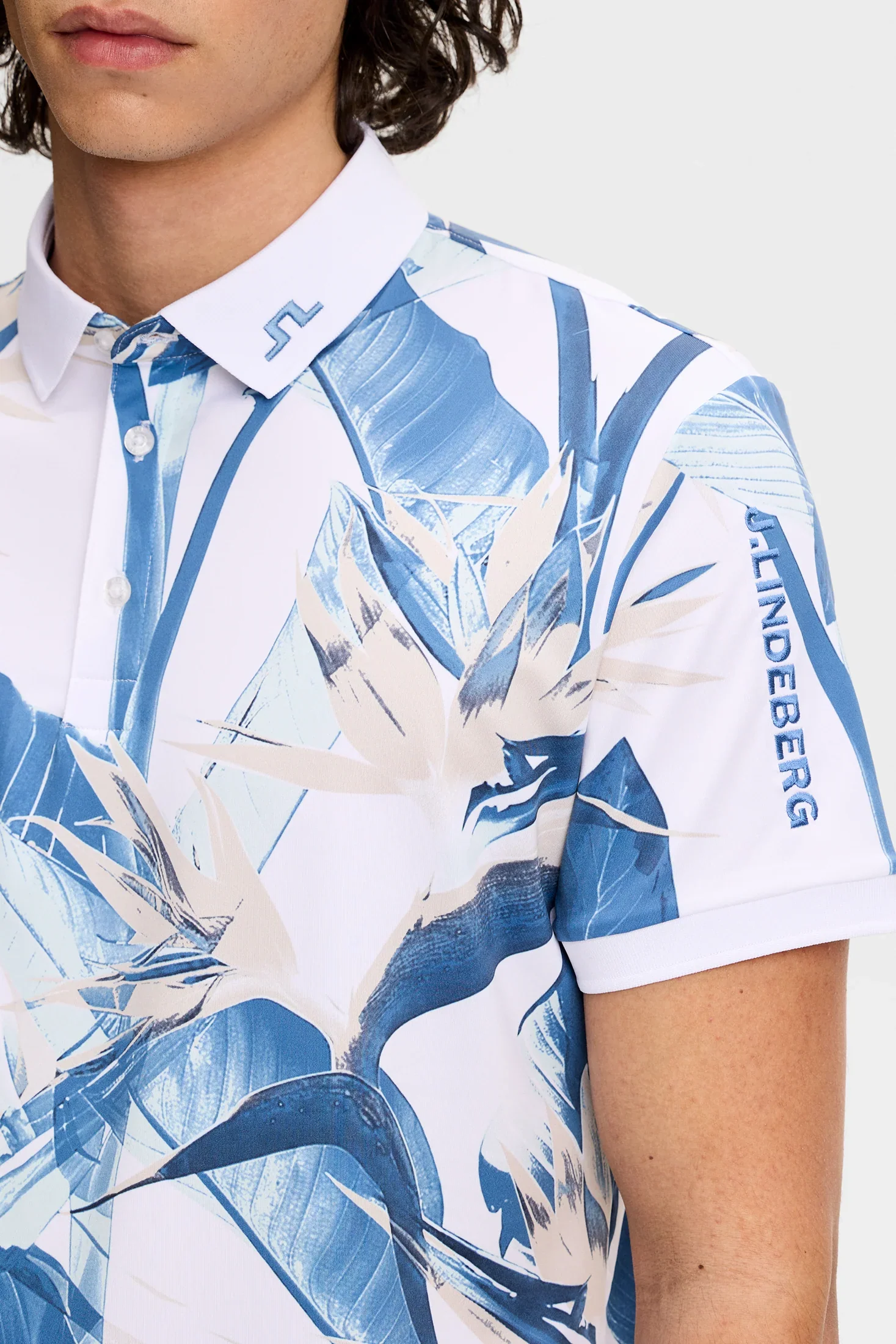J.LINDEBERG Tour Tech Print Golf Polo Shirt – Men’s – Paradise Skylight - Image 3