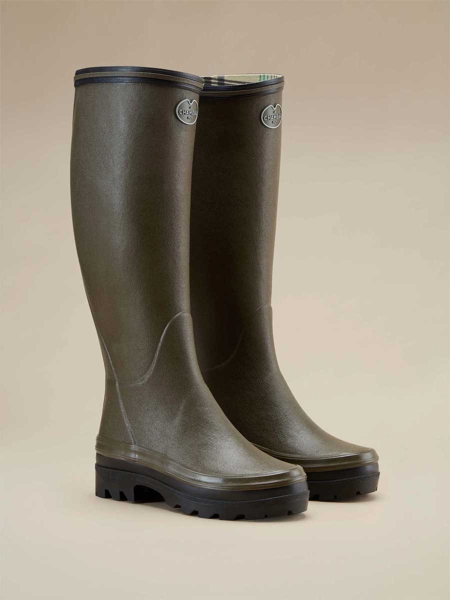 LE CHAMEAU Giverny Wellington Boots - Ladies Jersey Lined - Dark Green