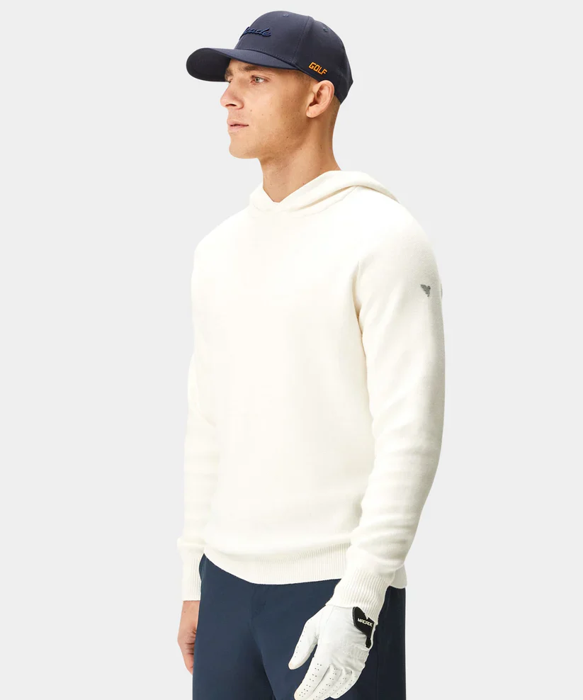 MACADE Men’s Tech Knit Golf Hoodie – Cotton Cashmere Blend – White - Image 3