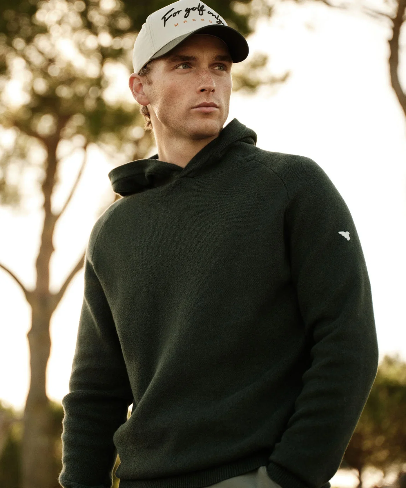 MACADE Men’s Tech Knit Golf Hoodie – Cotton Cashmere Blend – Pine Green - Image 2