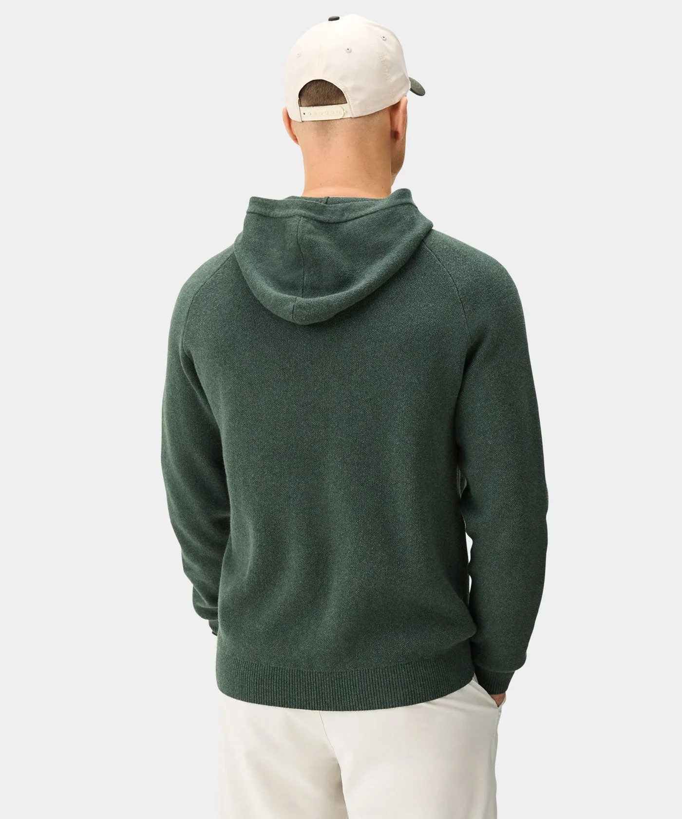 MACADE Men’s Tech Knit Golf Hoodie – Cotton Cashmere Blend – Pine Green - Image 3
