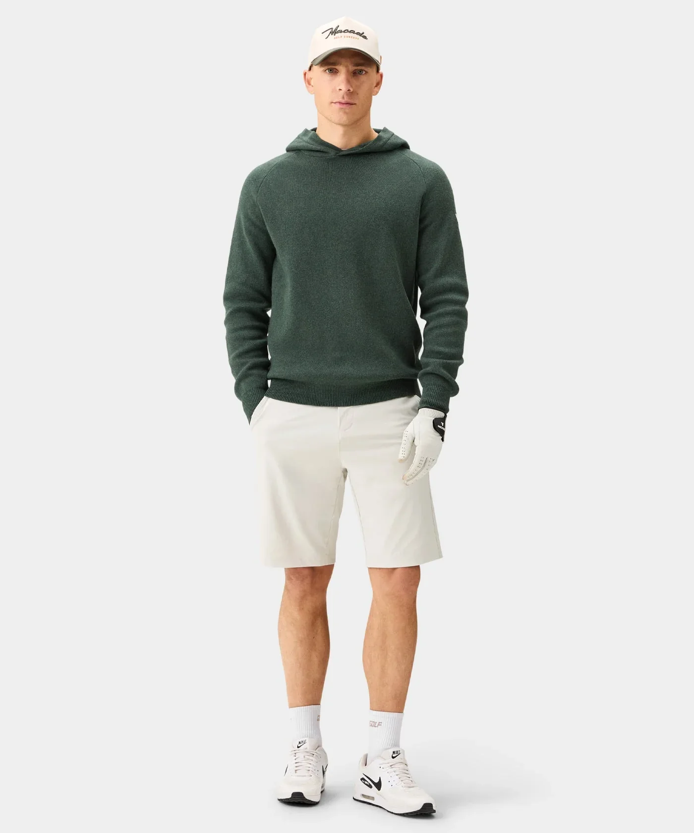 MACADE Men’s Tech Knit Golf Hoodie – Cotton Cashmere Blend – Pine Green - Image 5