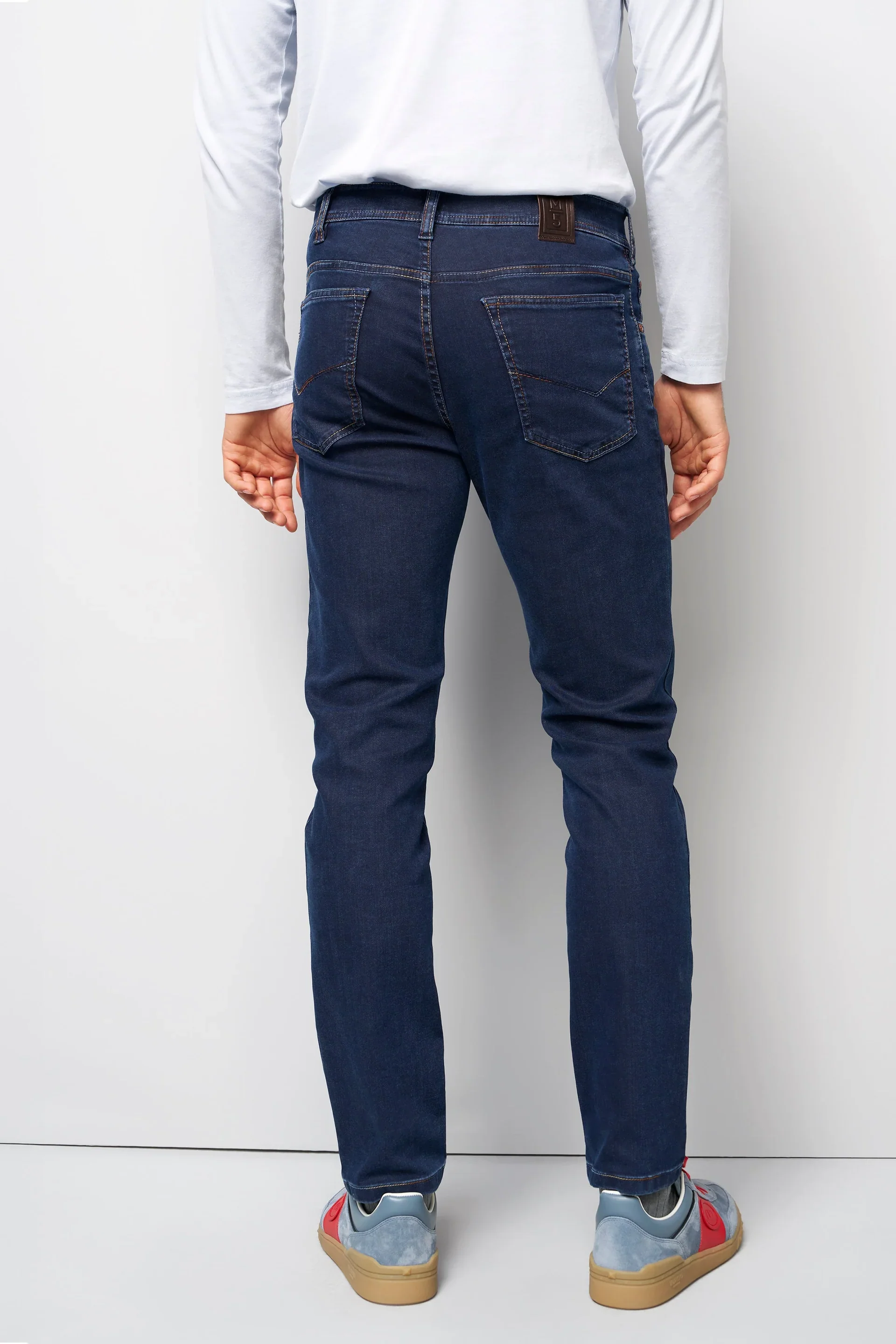 MEYER M5 Jeans – 6283 Modern Fit – Multicolour Stitch Stretch Denim – Blue - Image 3