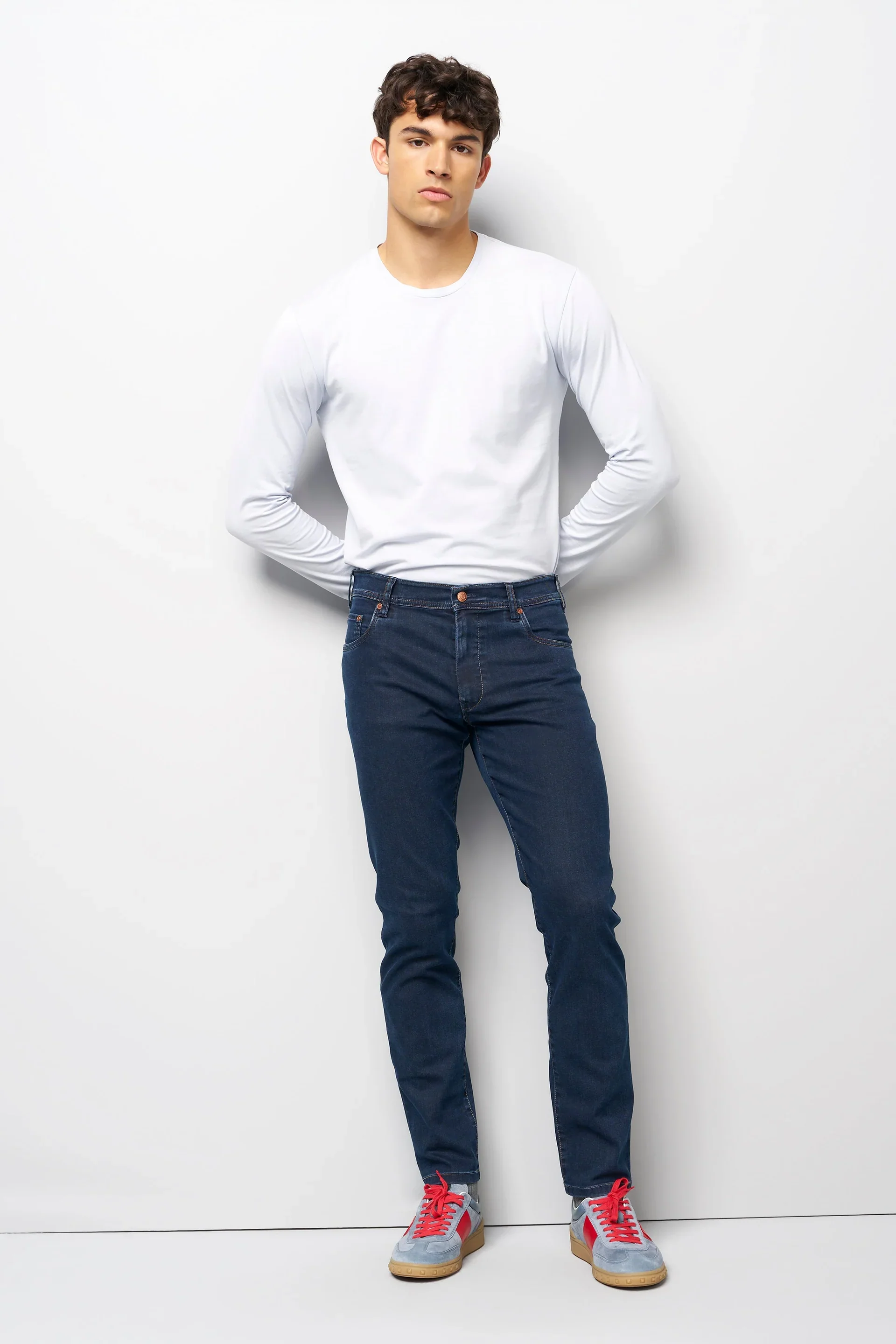 MEYER M5 Jeans – 6283 Modern Fit – Multicolour Stitch Stretch Denim – Blue - Image 4