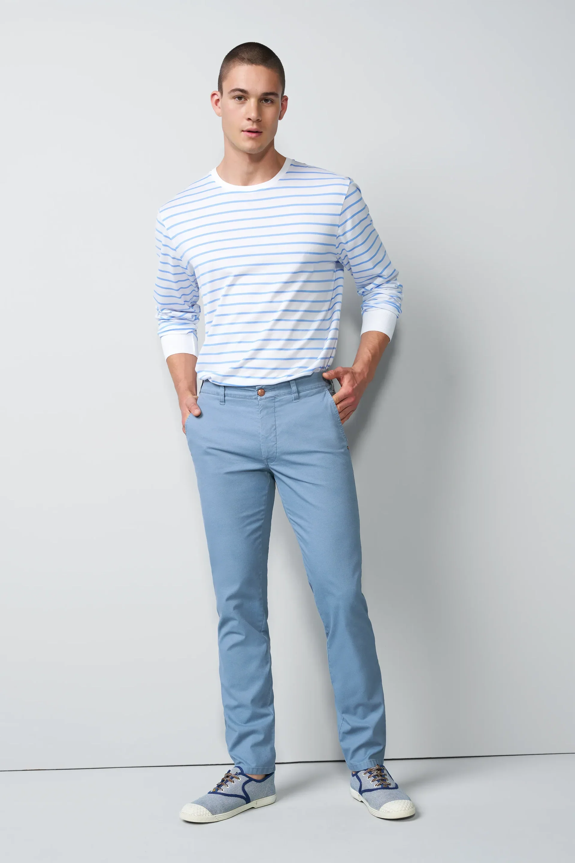 MEYER M5 Move 6025 Micro-Structure Super Stretch Chinos – Blue - Image 4