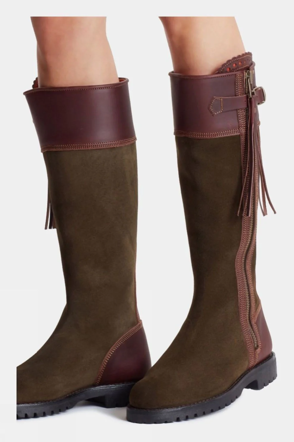 PENELOPE CHILVERS Inclement Tassel Boots - Womens Waterproof Suede - Seaweed/Conker - Image 2