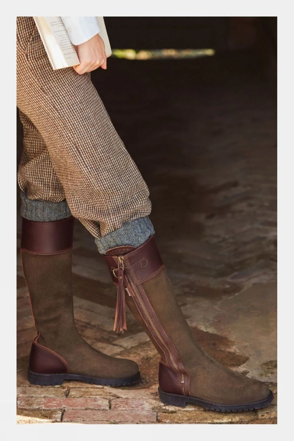 PENELOPE CHILVERS Inclement Tassel Boots - Womens Waterproof Suede - Seaweed/Conker - Image 3
