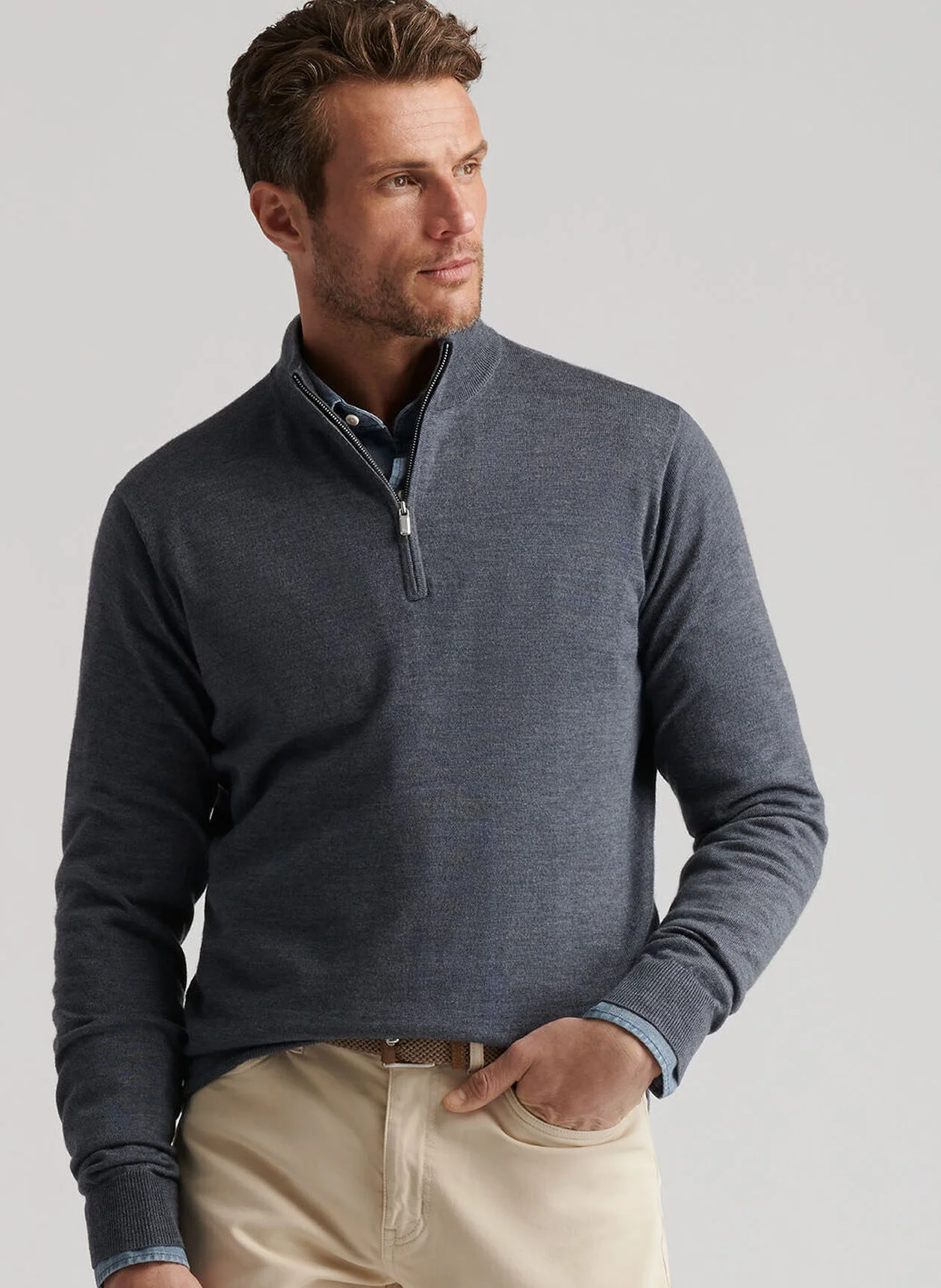 PETER MILLAR Autumn Crest Quarter Zip Sweater - Men's Classic Fit - Charcoal - Image 2