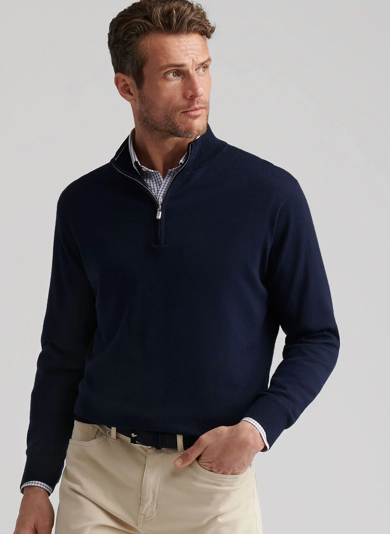 PETER MILLAR Autumn Crest Quarter Zip Sweater - Men's Classic Fit - Navy - Image 2