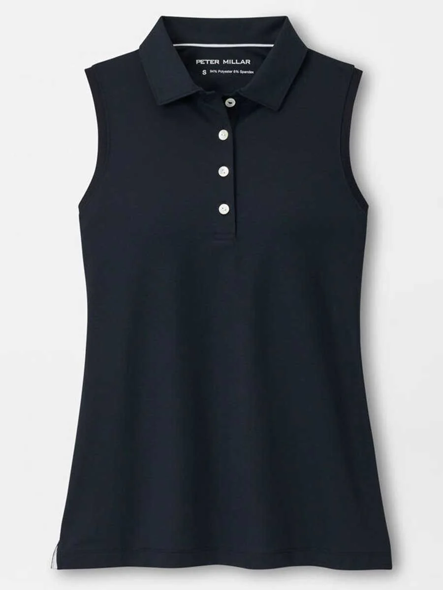 PETER MILLAR Banded Sports Mesh Sleeveless Polo - Womens - Black