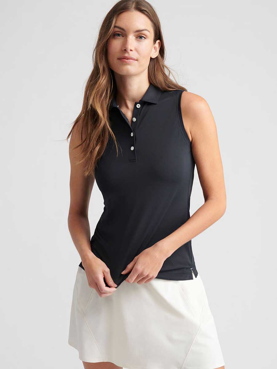 PETER MILLAR Banded Sports Mesh Sleeveless Polo - Womens - Black - Image 2