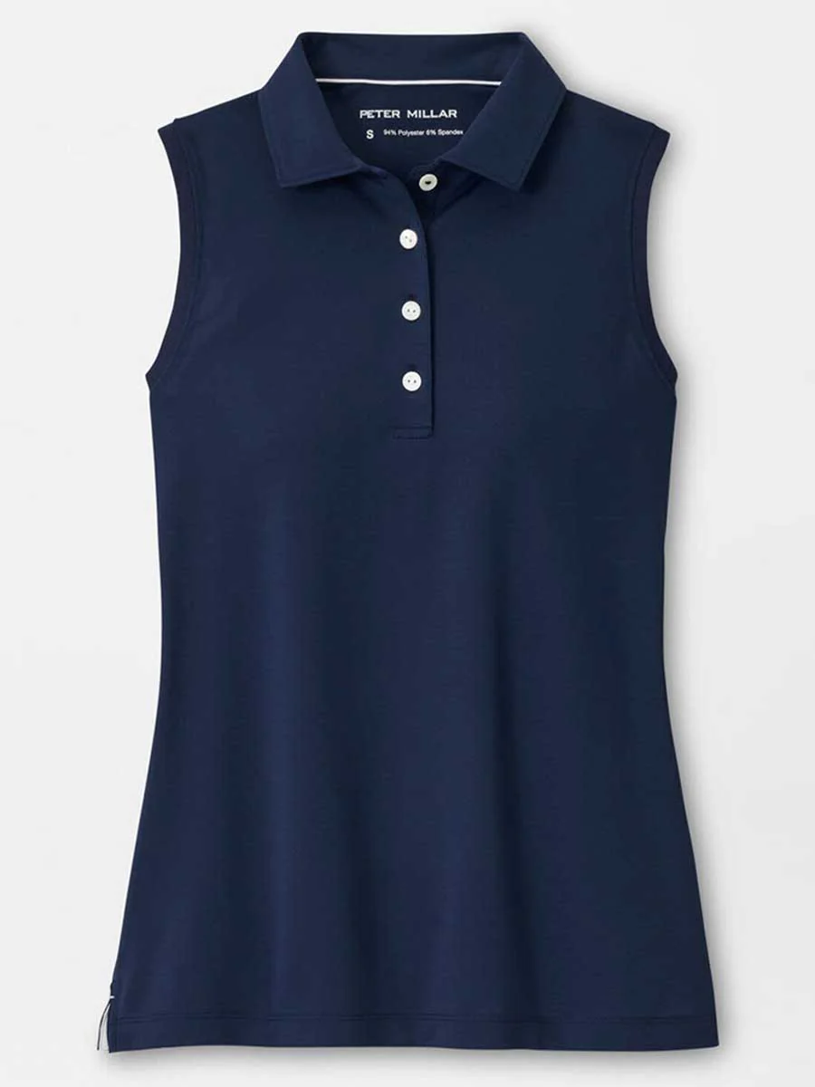 PETER MILLAR Banded Sports Mesh Sleeveless Polo - Womens - Navy