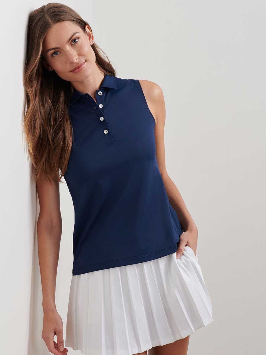 PETER MILLAR Banded Sports Mesh Sleeveless Polo - Womens - Navy - Image 4