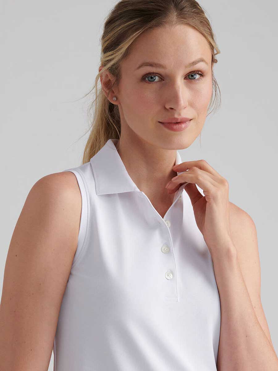 PETER MILLAR Banded Sports Mesh Sleeveless Polo - Womens - White - Image 2