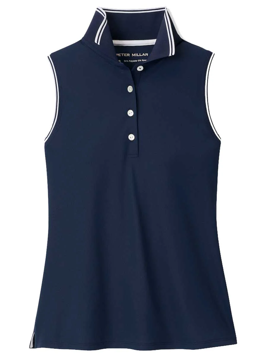PETER MILLAR Canterbury Tipped Sport Mesh Sleeveless Polo - Womens - Navy / White