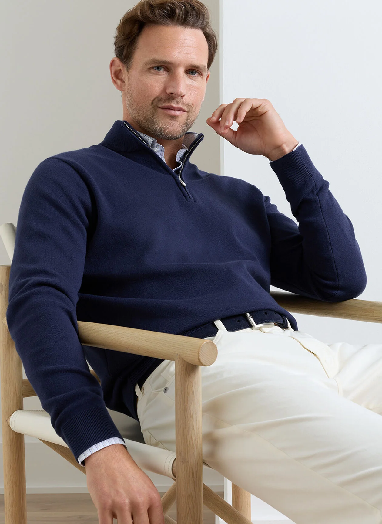 PETER MILLAR Coolspun Lite Cotton Quarter-Zip Sweater – Men's Classic Fit – Navy - Image 2