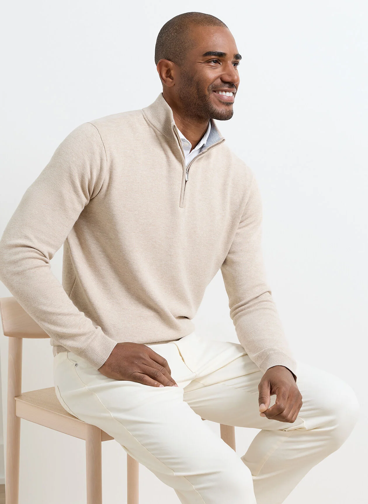 PETER MILLAR Coolspun Lite Cotton Quarter-Zip Sweater – Men's Classic Fit – Truffle - Image 2