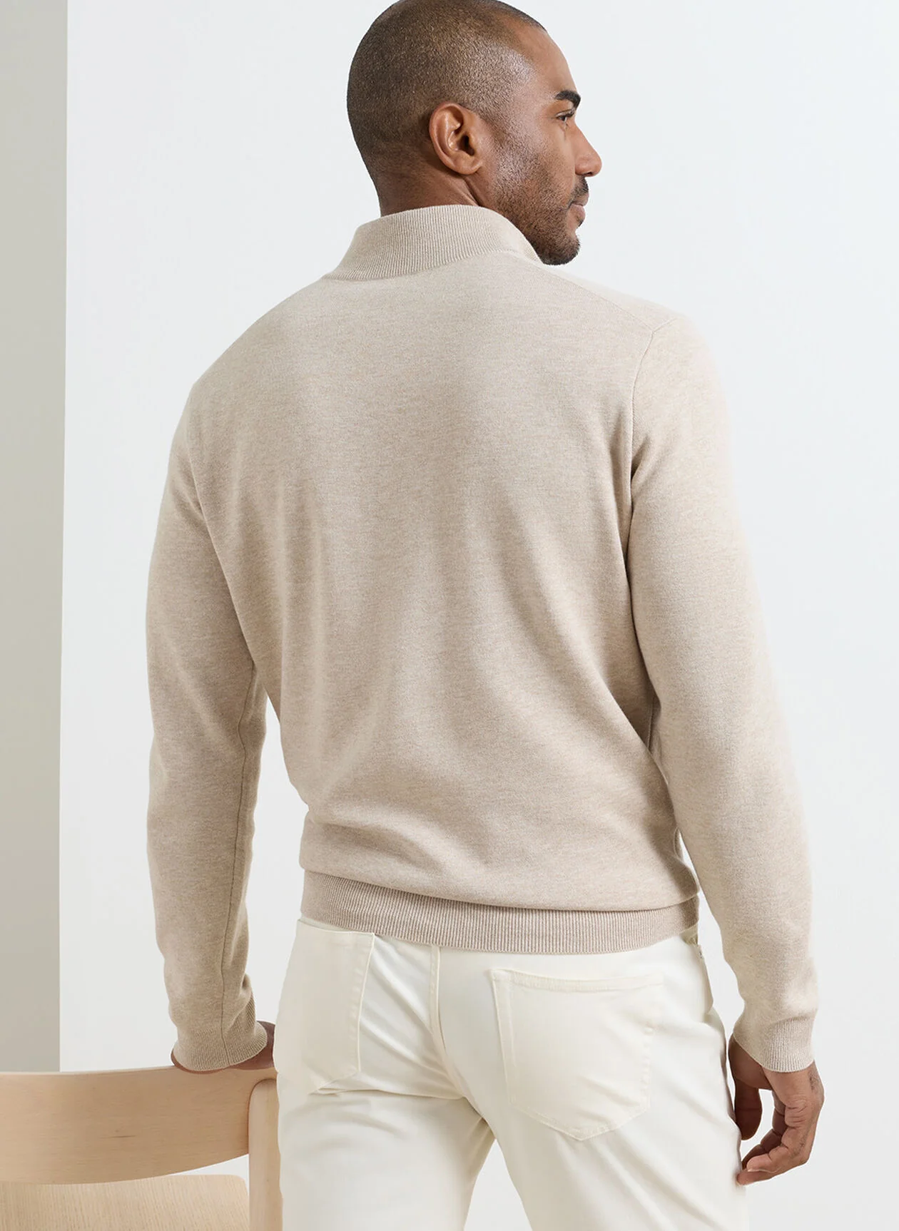 PETER MILLAR Coolspun Lite Cotton Quarter-Zip Sweater – Men's Classic Fit – Truffle - Image 3