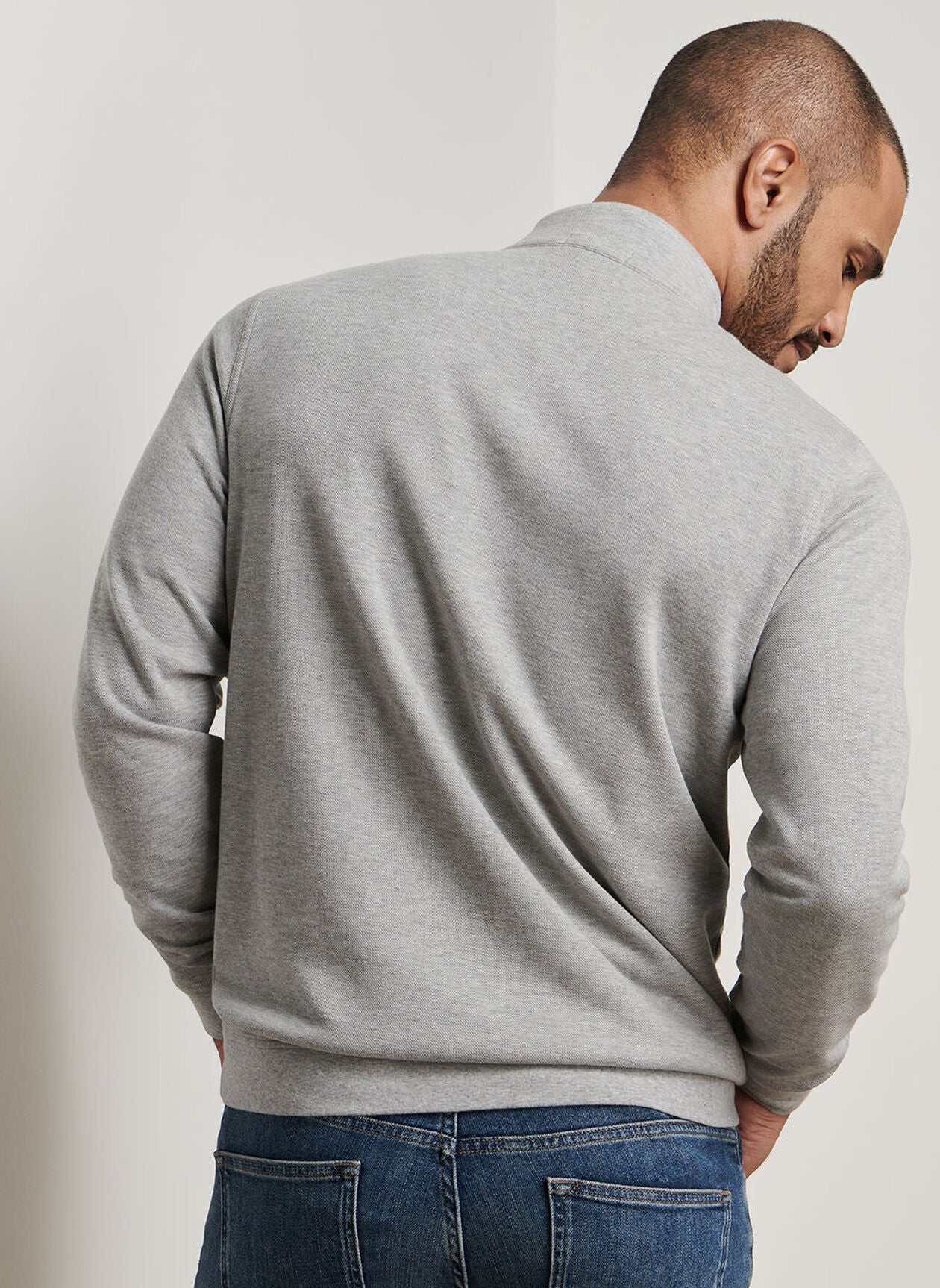 PETER MILLAR Crown Comfort Pique Quarter Zip Sweater - Men's Classic Fit - Light Grey - Image 4