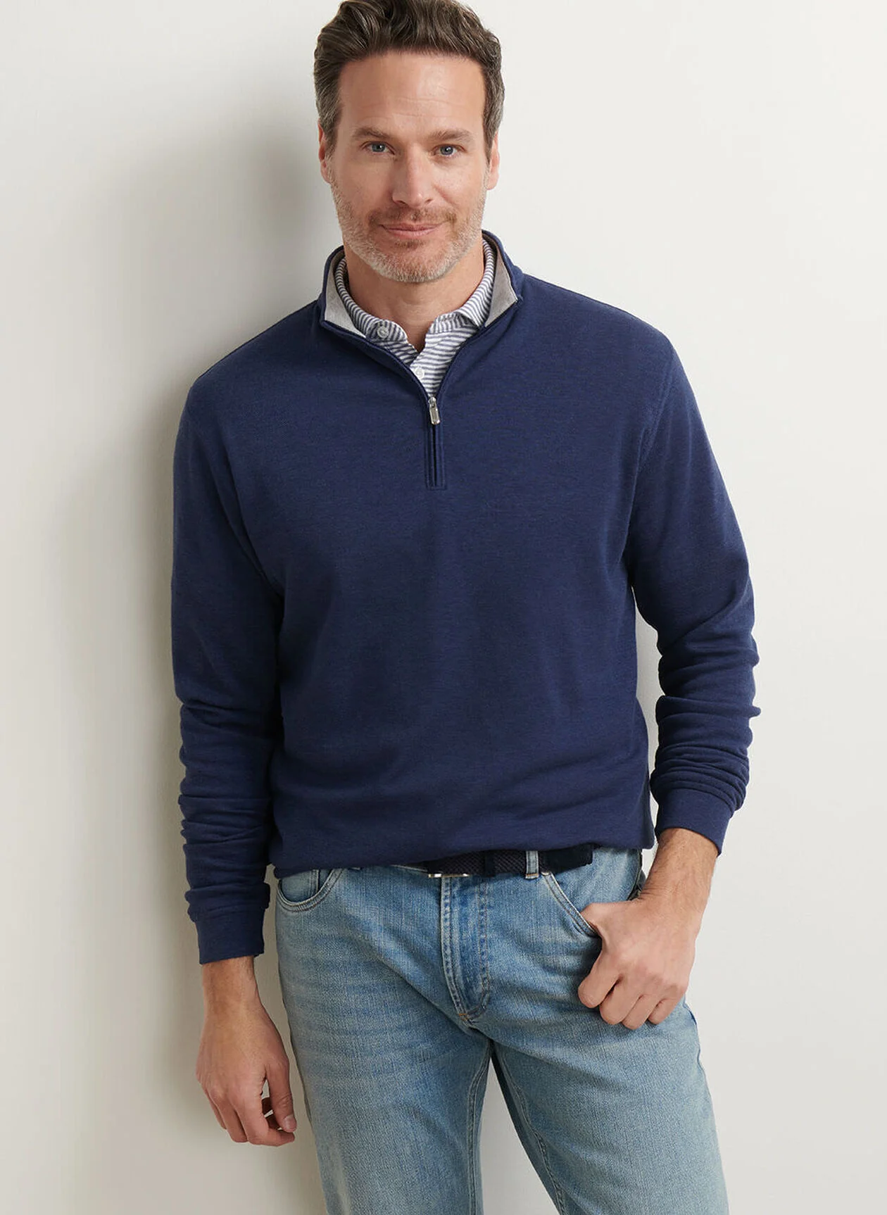 PETER MILLAR Crown Comfort Pique Quarter Zip Sweater - Men's Classic Fit - Navy - Image 2