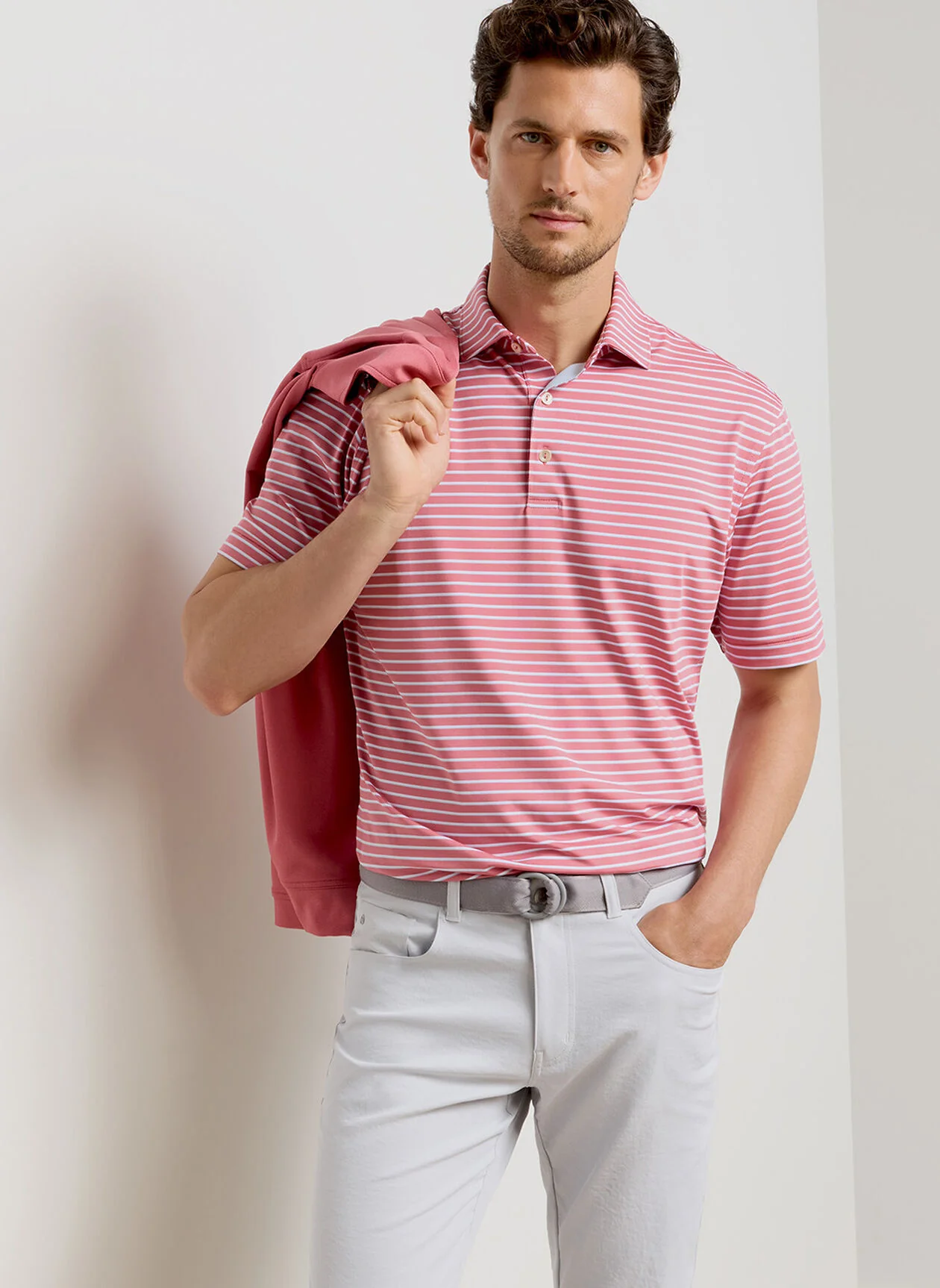 PETER MILLAR Dunnes Stripe Performance Jersey Polo Shirt – Men’s Classic Fit – Chili Red - Image 2