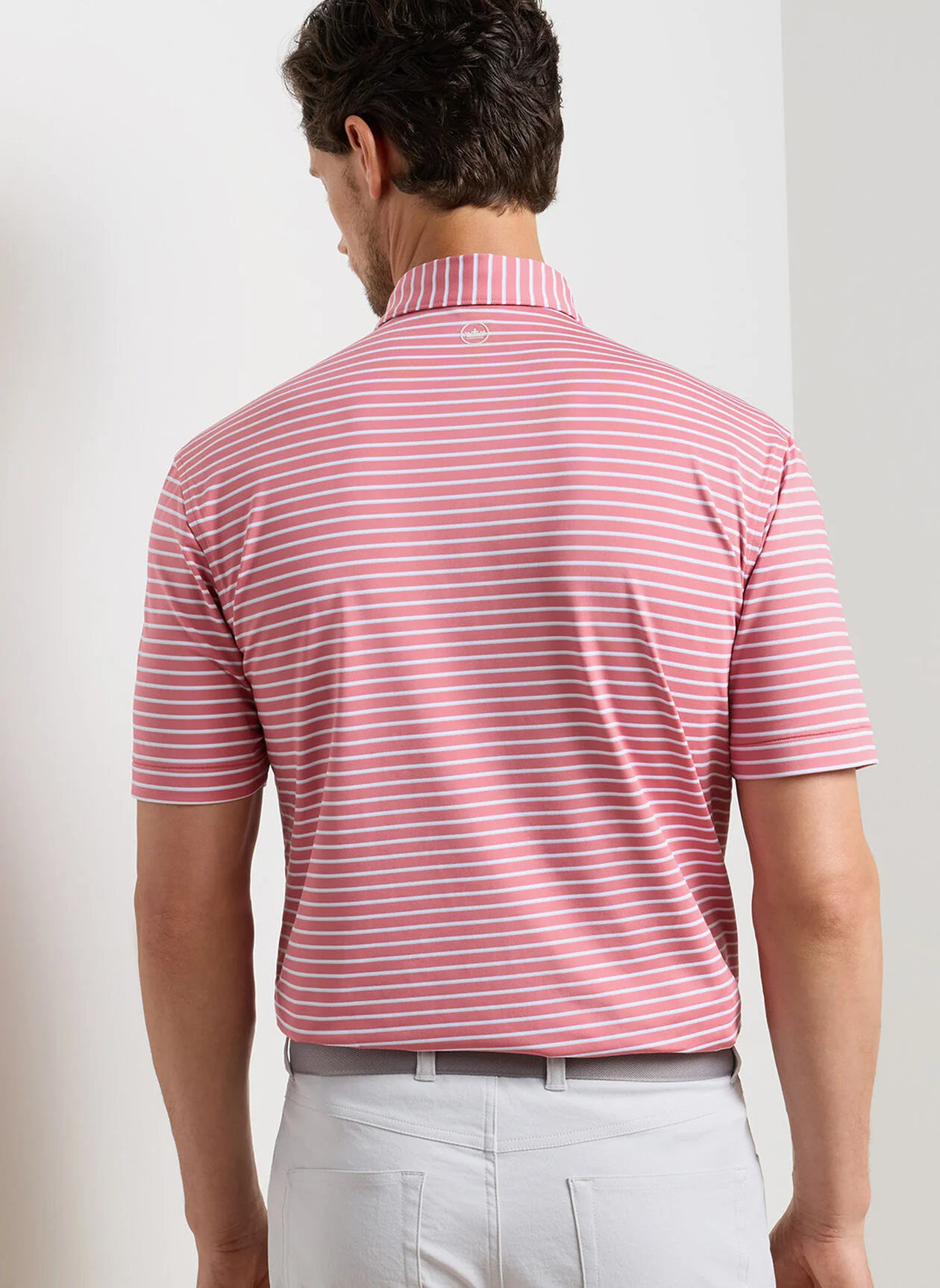 PETER MILLAR Dunnes Stripe Performance Jersey Polo Shirt – Men’s Classic Fit – Chili Red - Image 3