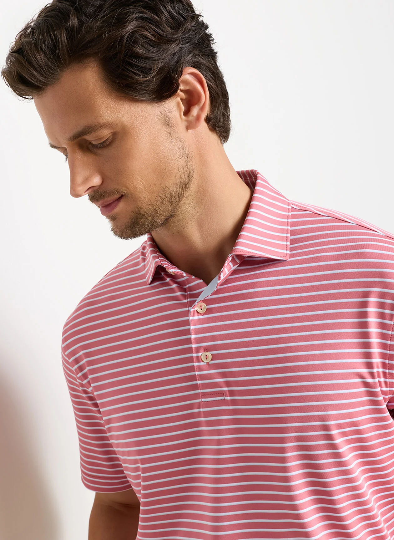 PETER MILLAR Dunnes Stripe Performance Jersey Polo Shirt – Men’s Classic Fit – Chili Red - Image 4