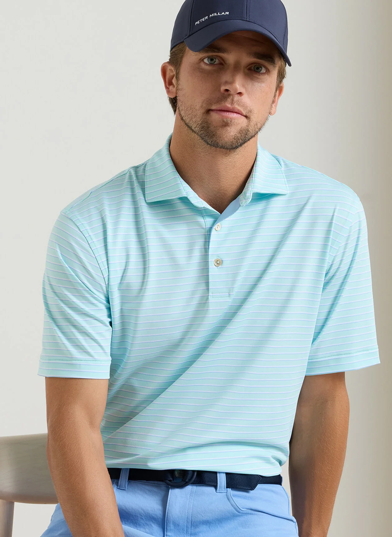 PETER MILLAR Dunnes Stripe Performance Jersey Polo Shirt – Men’s Classic Fit – Clearwater - Image 2