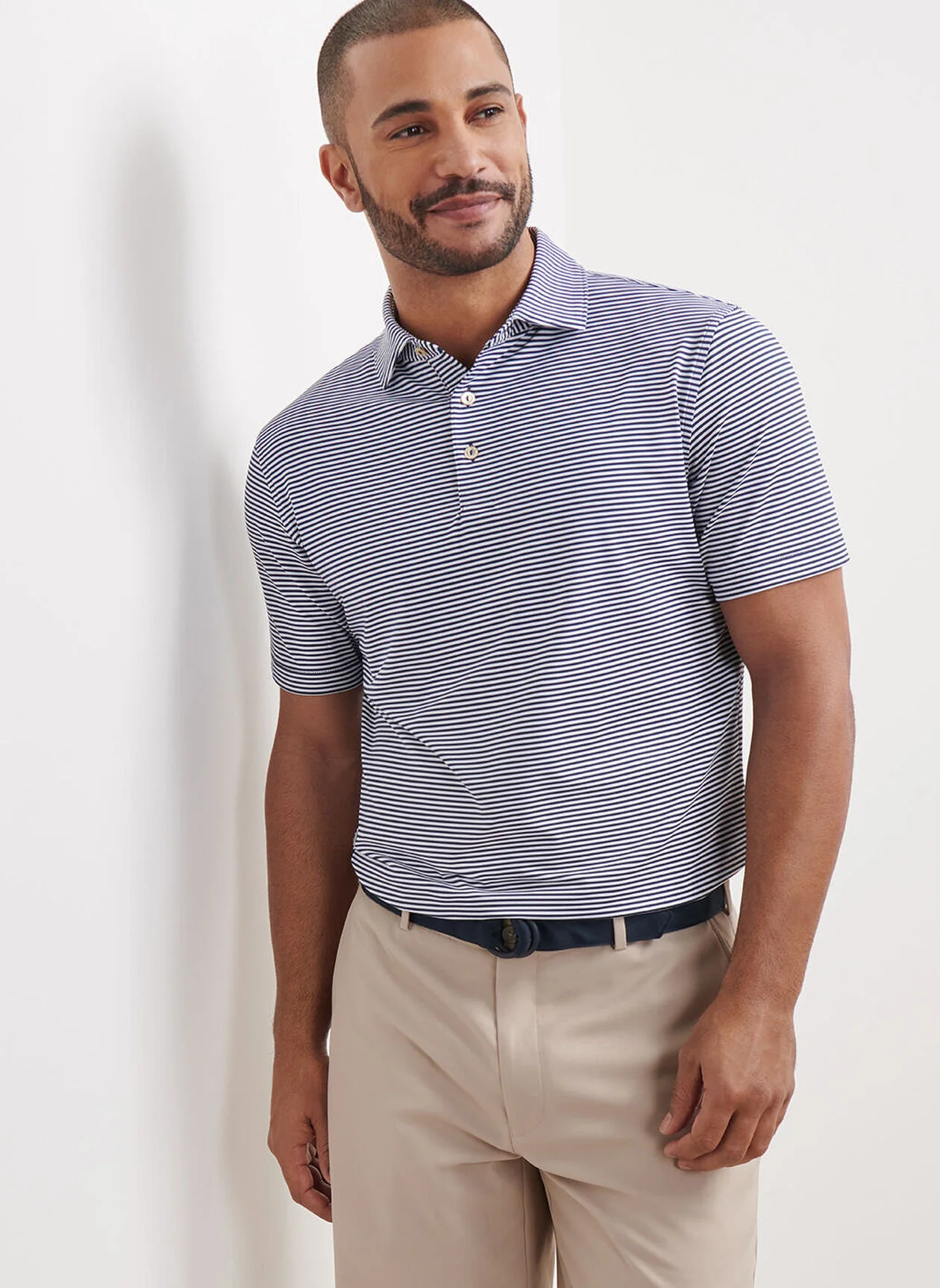 PETER MILLAR Hales Stripe Performance Jersey Polo Shirt – Men’s Classic Fit – Navy - Image 2