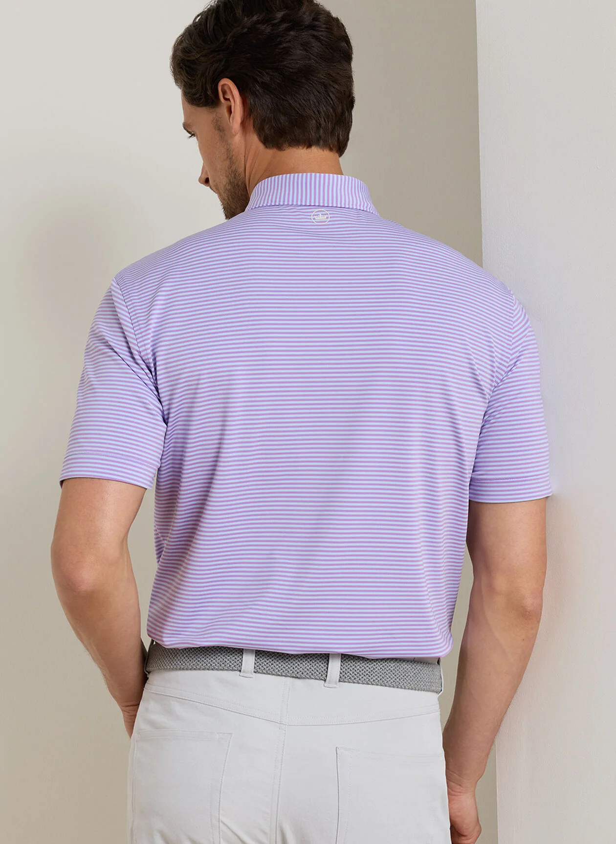 PETER MILLAR Hales Stripe Performance Jersey Polo Shirt – Men’s Classic Fit – Purple Iris - Image 3
