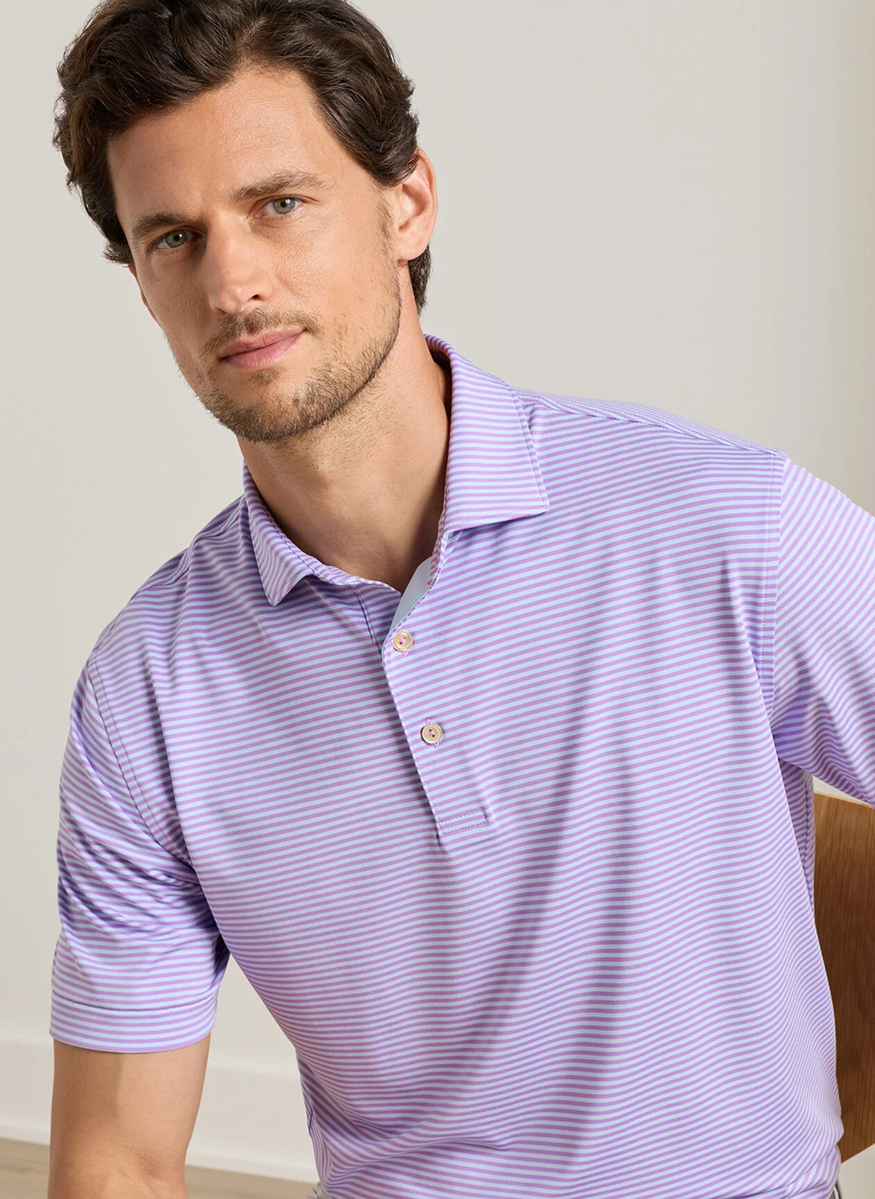 PETER MILLAR Hales Stripe Performance Jersey Polo Shirt – Men’s Classic Fit – Purple Iris - Image 4
