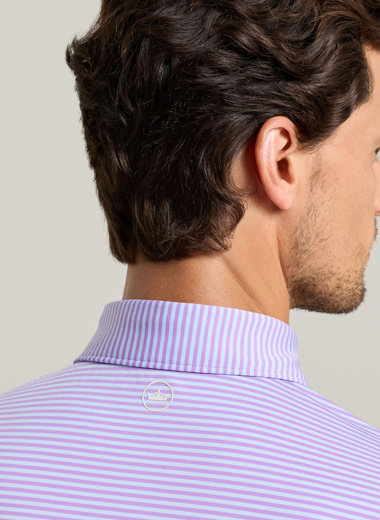 PETER MILLAR Hales Stripe Performance Jersey Polo Shirt – Men’s Classic Fit – Purple Iris - Image 5